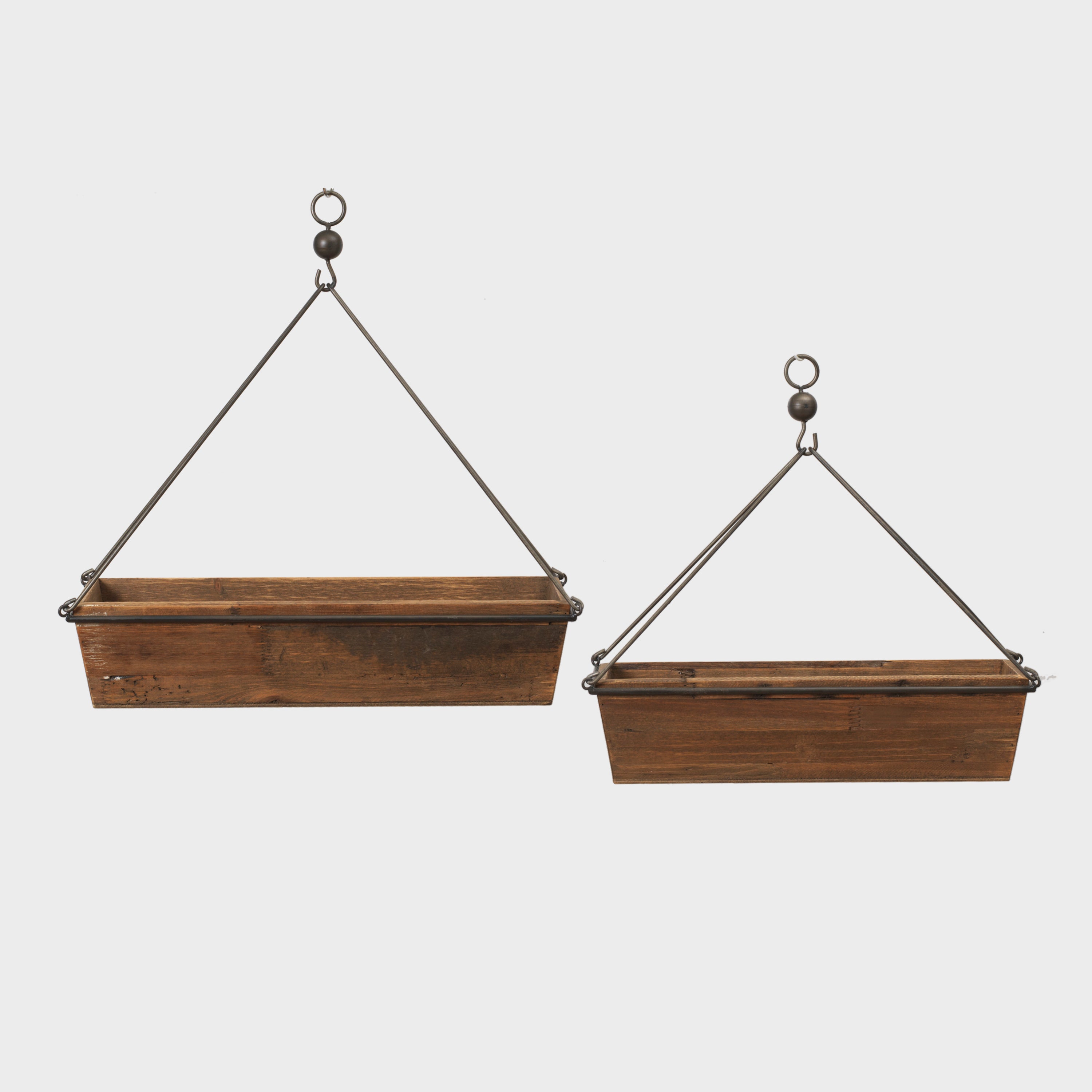Set of 2 Rustic Rectangle Wood and Metal Planters